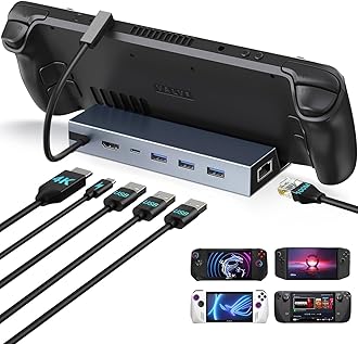 Steam Deck Dock, Docking Station for Steam Deck/ROG Ally/Legion Go/MSI Claw/Nitro Deck/Steam Deck OLED, 6-in-1 USB C Dock with HDMI 4K UHD, 100Mbps RJ45 Ethernet, USB 3.0 and PD 100W Charging
