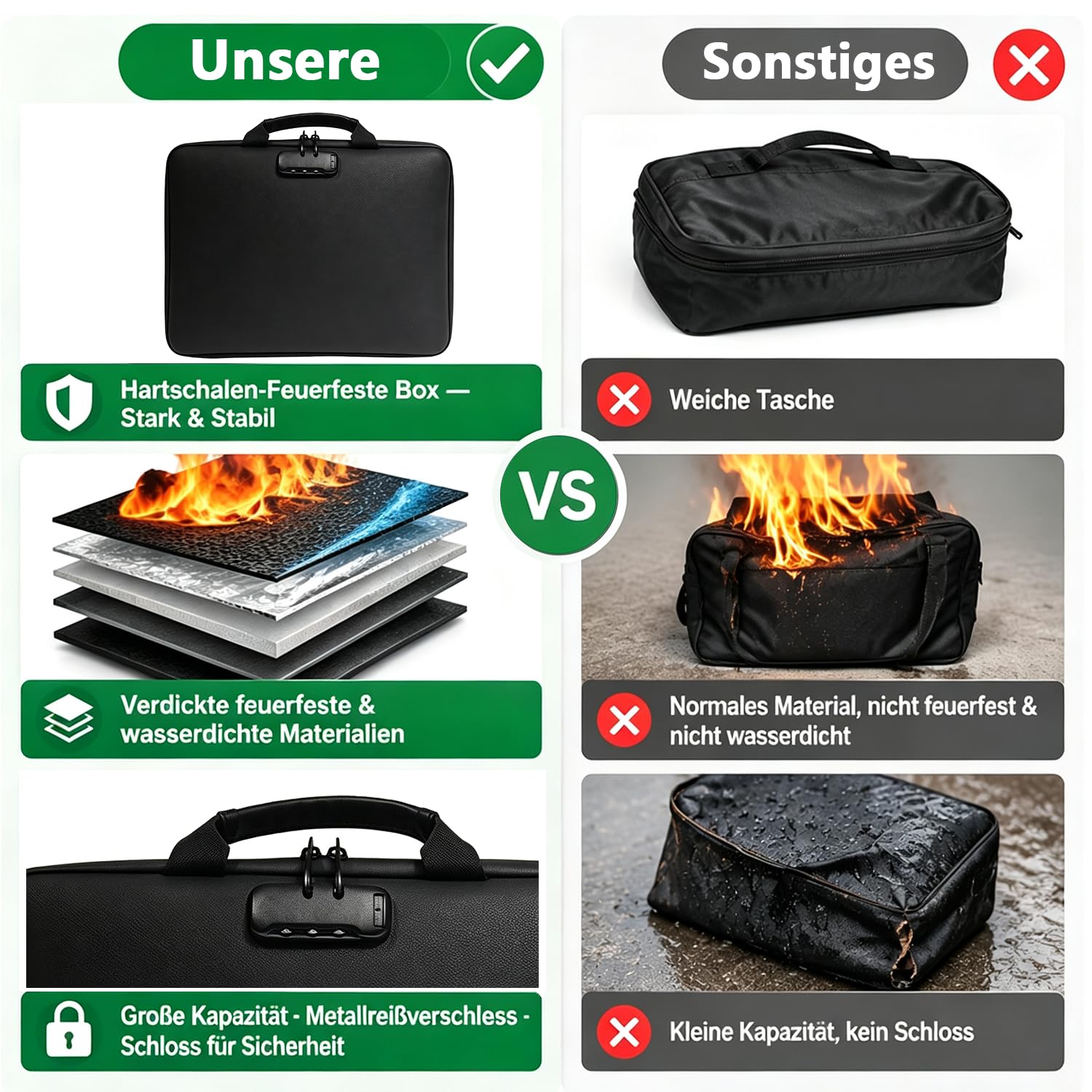 Porte-documents ignifuge avec serrure, boîte de rangement rigide avec 13 compartiments, organiseur de documents, portable, rangement de documents pour la maison, le bureau