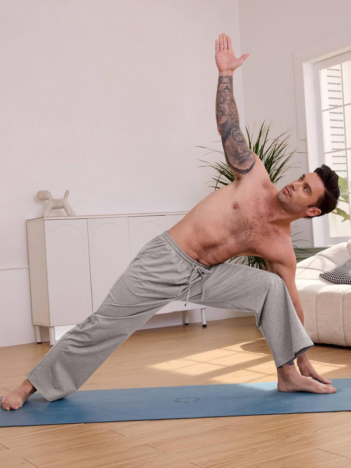 Men's Cotton Yoga Sweatpants Athletic Lounge Pants Open Bottom Casual Loose Sweat Pants for Men with Pockets - Image 5