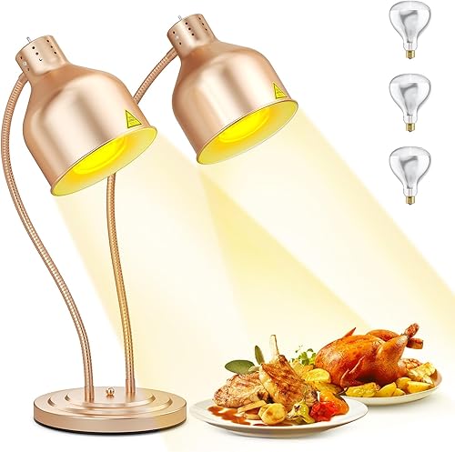 Lámpara de calor comercial para alimentos, estación de calentamiento de acero inoxidable de 500 W, temperatura ajustable de 150 a 500 F para cocina,