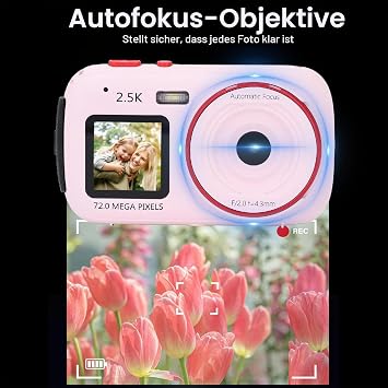 Digital Camera for Kids 72MP 16x Zoom Anti-shake Compact Portable Camera for Boys Girls Kids (6 Colors) (Pink)