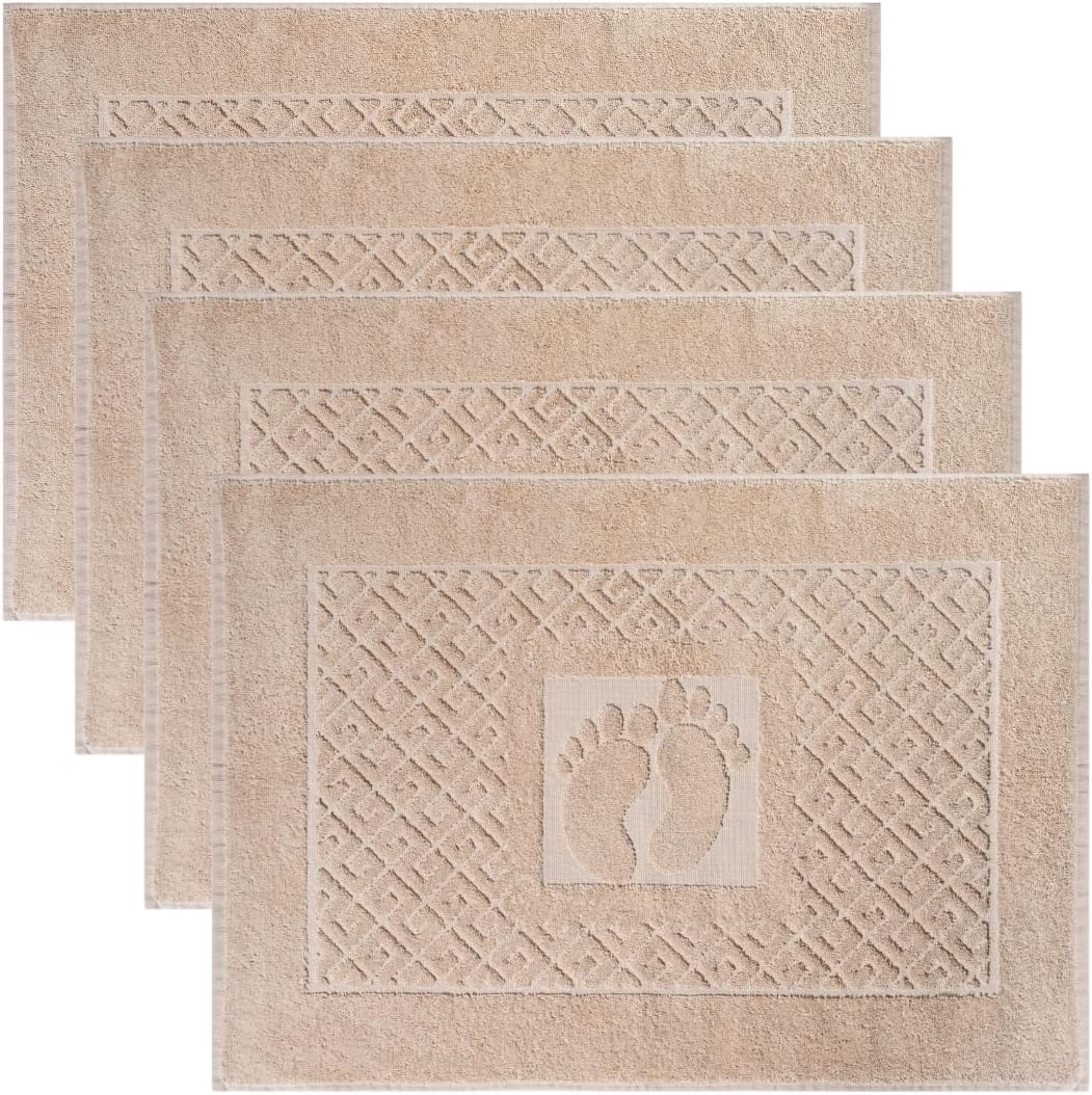 100% Turkish Cotton Bathroom Floor Towel, 4 Pack, Soft Bath Mat Towel, Quick-Drying, Machine Washable, Absorbent, Hotel & Spa Quality, 20x27.5 (4, Camel)