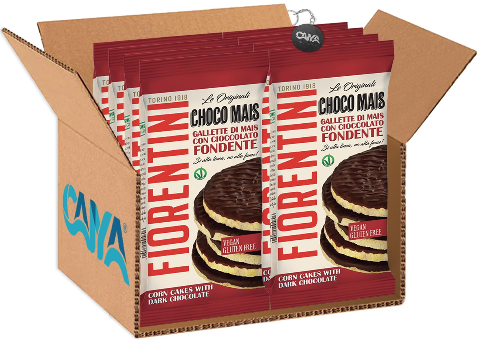 Fiorentini Choco Mais Gallette di Mais con Cioccolato Fondente Vegane e Senza Glutine (Gluten Free) 100g [CAIYA® BOX da 8 Confezioni]
