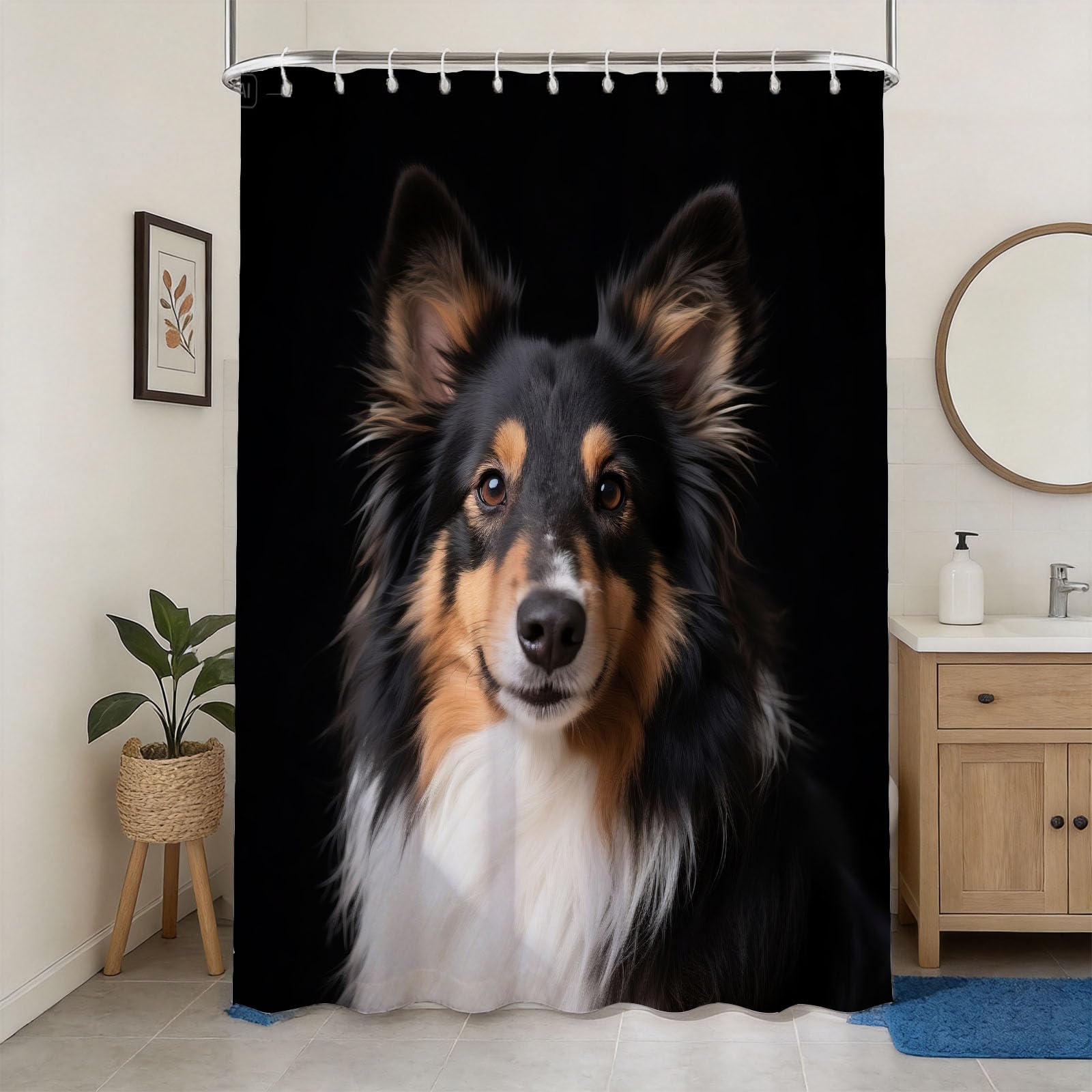 Rideau de douche anti moisissure 3D Berger des Shetland en tissu étanche