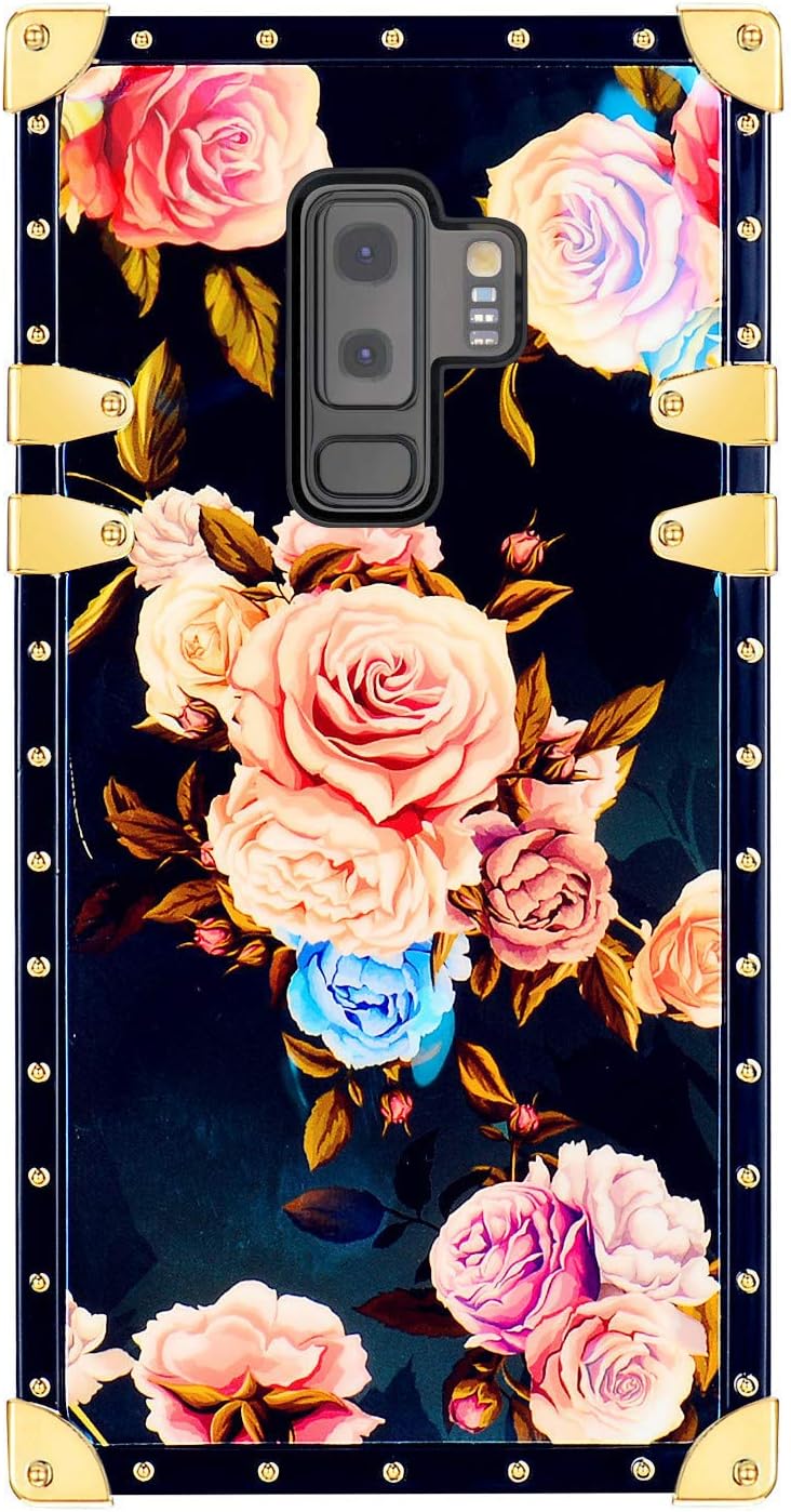 Flower Luxury Case for Samsung Galaxy S9 Plus,3D Soft Colorful Rose Floral Rivet Pattern Design Slim Cover,Unique Women Girls Lady Phone Skin, Color TPU Cases Galaxy S9Plus
