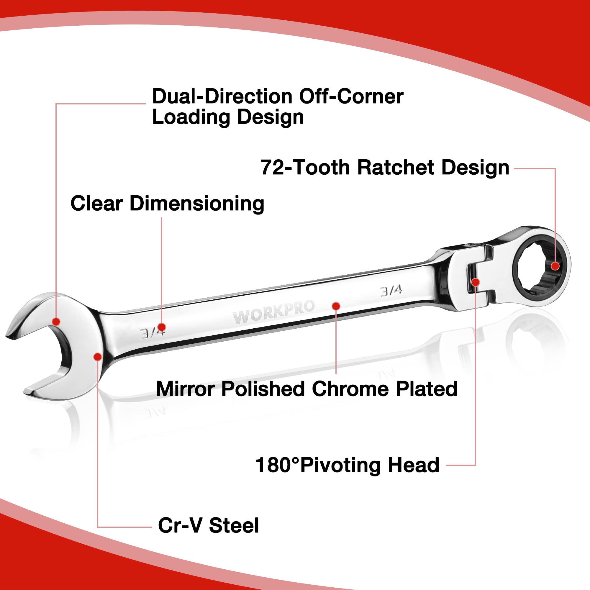 WORKPRO 8-piece Flex-Head Ratcheting Combination Wrench Set