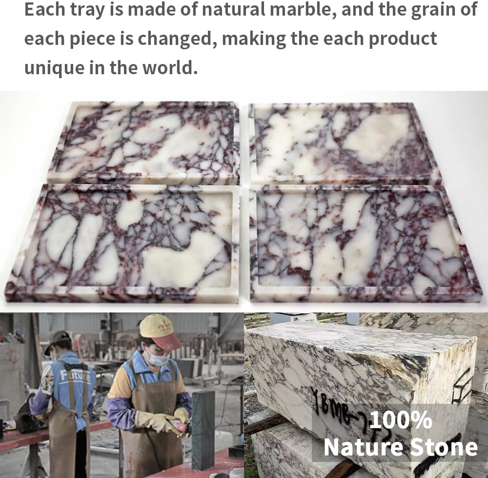 Real Luxurious Natural Marble Vanity Tray Genuine Marble Storage Tray for Home Decor Stone Tray for Bathroom/Kitchen/Vanity/Dresser,Plate Holder for Tissues, Candles, Towel - Image 3