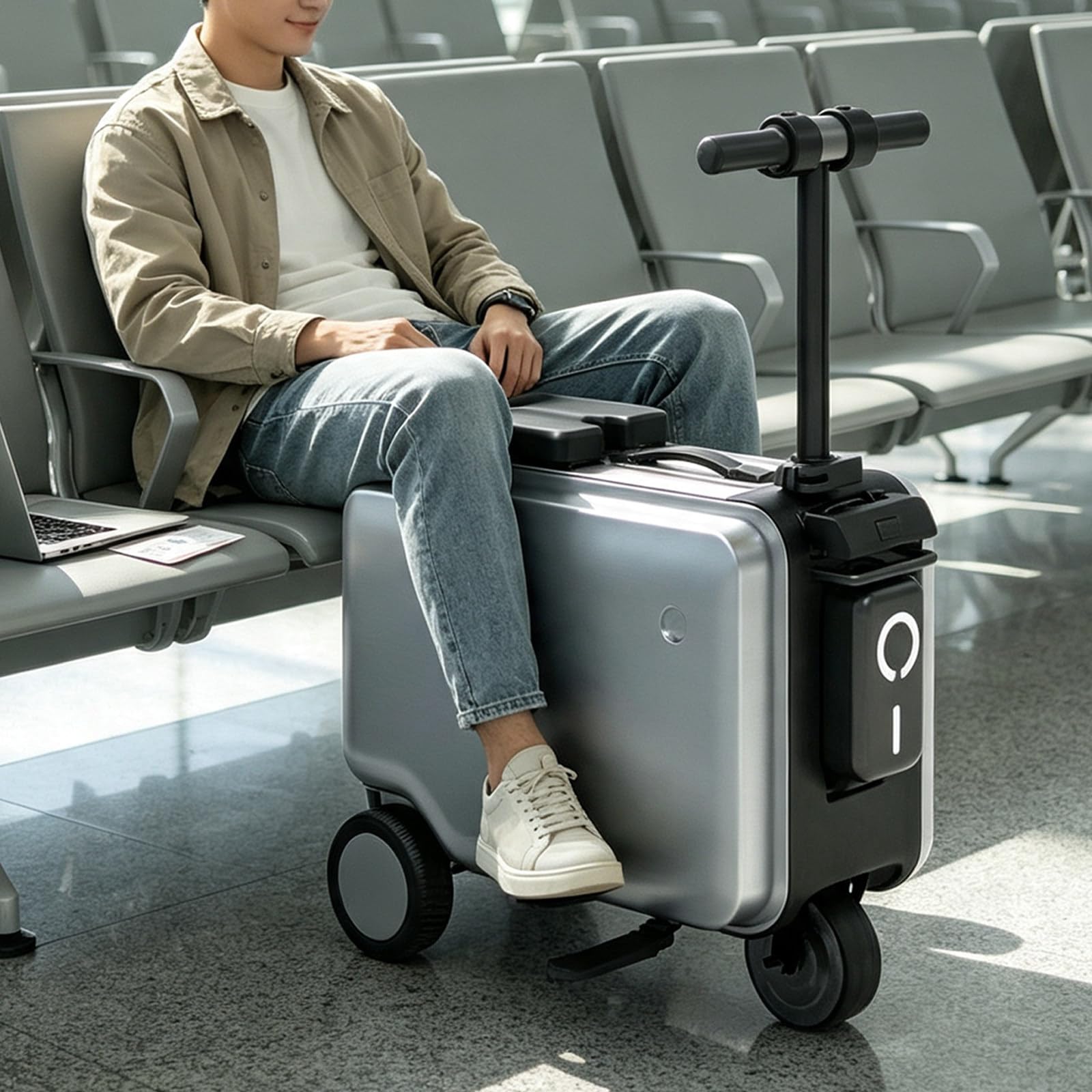 Valise Intelligente Électrique, Bagage-Trottinette électrique pour Adultes, Roues silencieuses avec amortisseurs, Bagage-Trottinette électrique pour déplacements en aéroport Silver