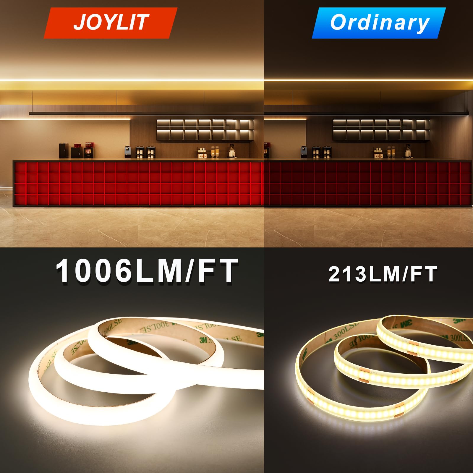 JOYLIT Striscia LED Diffusa 24V 5M 4000K Esterno, UL PRO+ 3300LM/M Alta Luminosità 26W/M CRI 90+ Strip LED, LEDs Invisibili, Bagliore Continuo, Luci per Illuminazione Neon Bianco Naturale Dimmerabile