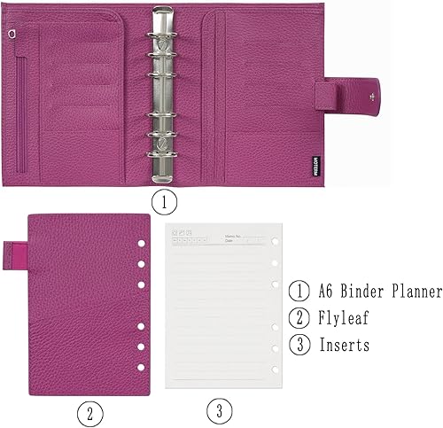 Miniatura 2 de Moterm True-A6 Luxe Rings Planner - Organizador de carpeta de cuero genuino (anillo de 1.18 pulgadas, diseño de guijarros firmes, rosa fucsia)