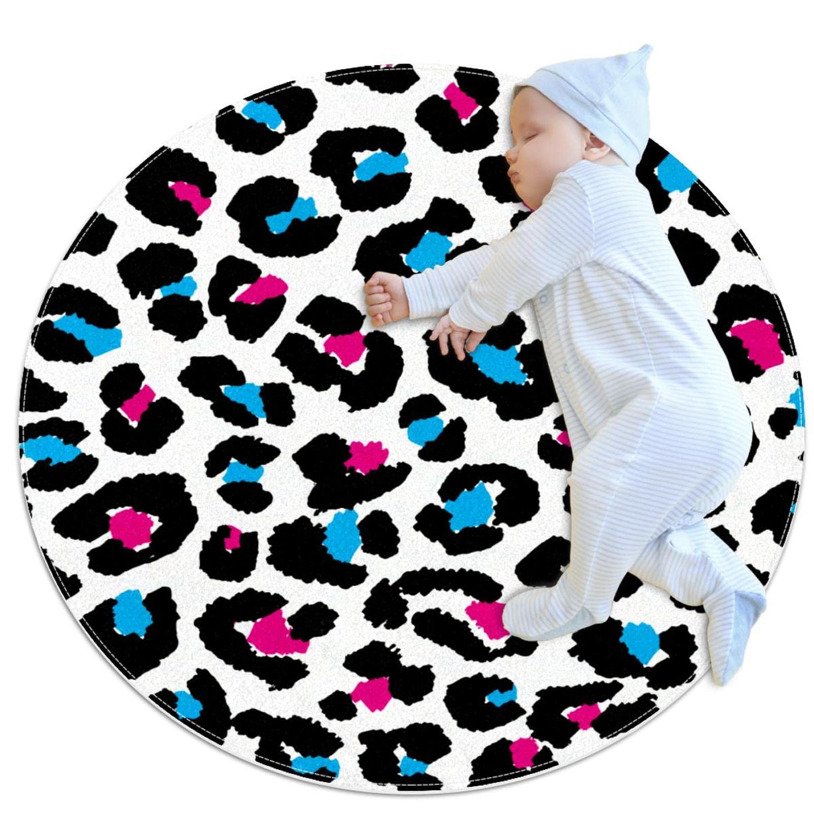 Tapis rond léopard coloré JDEZ 100x100cm pour décoration de chambre et salon