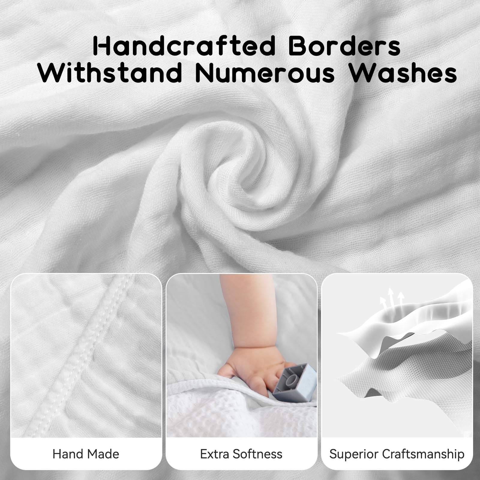 Toallas con capucha para bebés y niños pequeños, toalla de baño de muselina suave y absorbente para niños y niñas (color blanco, 1 unidad)