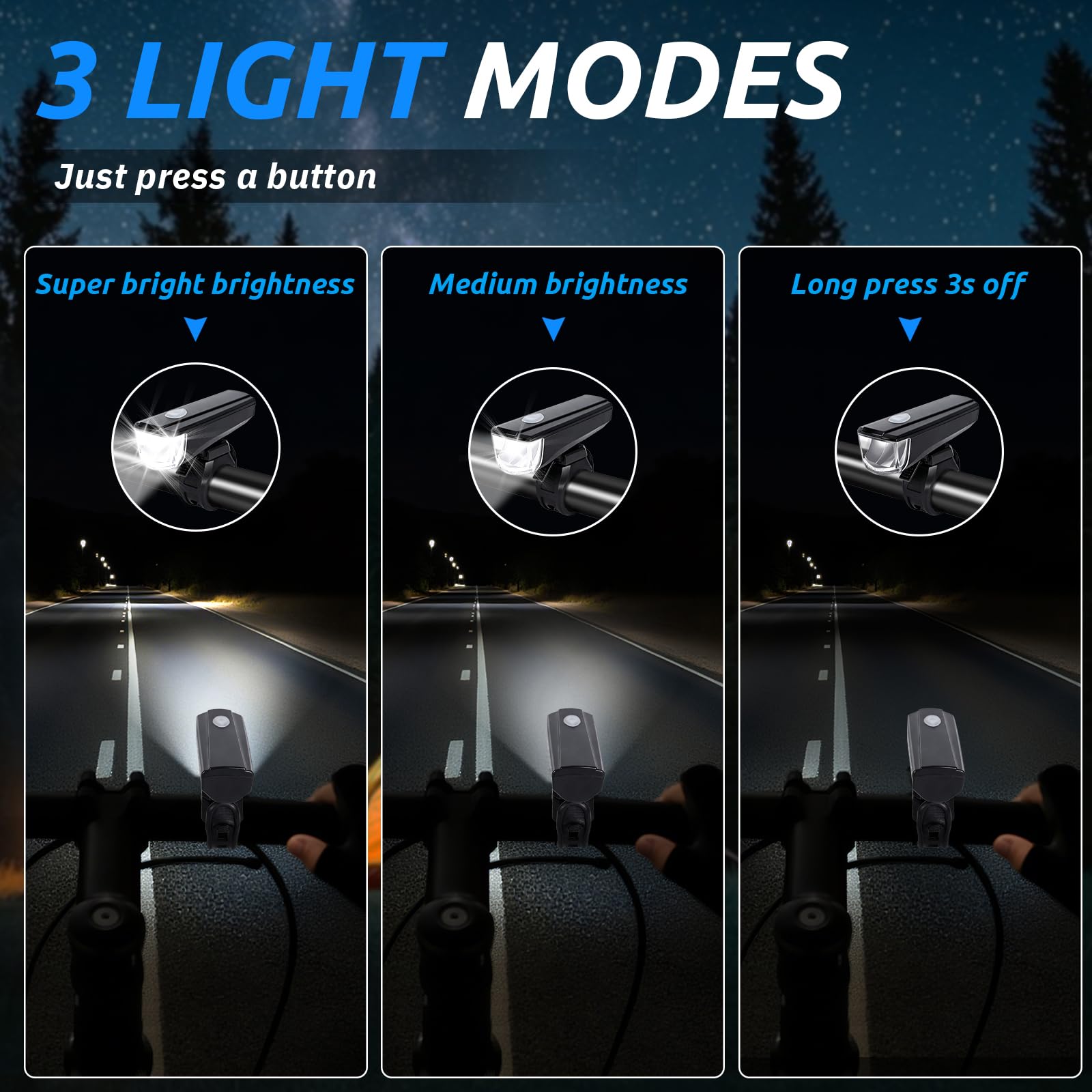 Set Luci Bicicletta LED, Luci Bici Batteria, Impermeabile IPX5 Luce Bici Anteriori e Posteriori, 3+2 Modalità di Illuminazione Luce Bici per I'equitazione Notturna, Campeggio