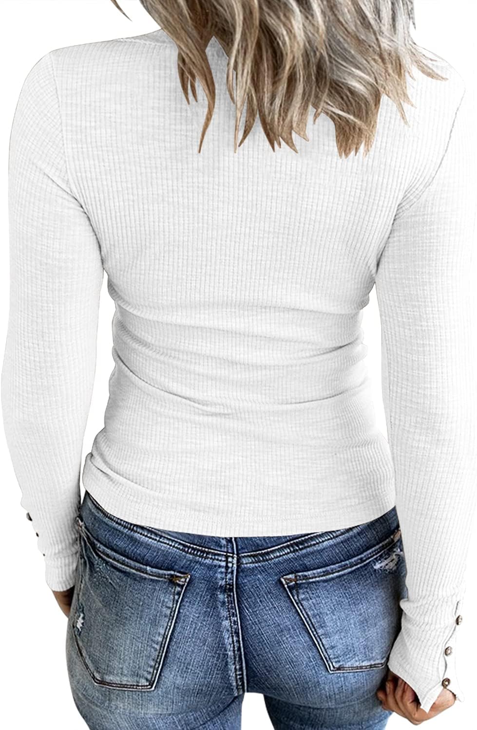 KINLONSAIR Women’s Long Sleeve Henley T Shirts Button Down Slim Fit Tops Scoop Neck Ribbed Knit Shirts - Image 2