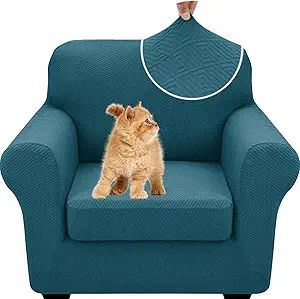 XINEAGE New 2 Pieces Chair Covers with Arms Super Stretch Chair Slipcover for Living Room Pet Dog Universal Slip Cover Anti Slip Armchair Furniture Protector (Peacock Blue), 31"-46"(1 Cushion)