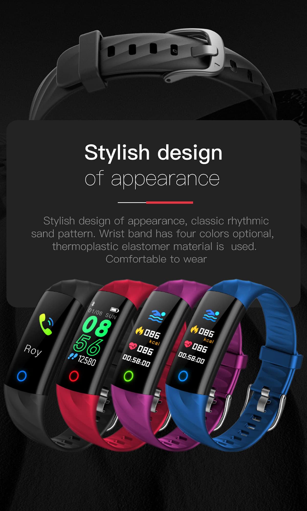 KANBUN Inteligentny zegarek męski puls ciśnienie krwi monitorowanie temperatury ciała IP68 wodoodporna bransoletka damski smartwatch (E)
