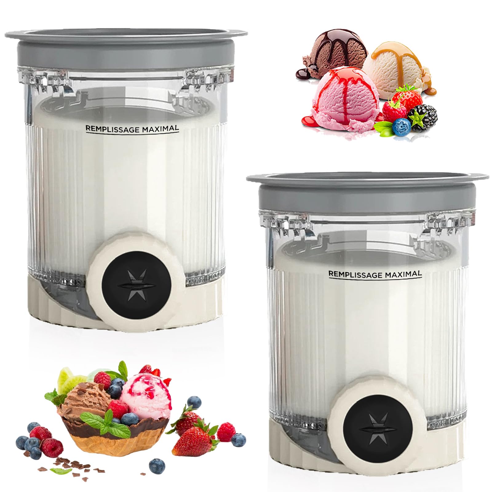 DAZZTIME Behälter für Ninja Creami Deluxe Pints,2 Stück Ersatz für Ninja Creami Deluxe Pints und Deckel,Eisbehälter für Speiseeis,Eismaschine Zubehör,Eisbehälter für NC700 NC701EU Serie,BPA-frei