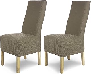 SCHEFFLER-Home Luna-Long 2 Fundas de sillas, Estirable Cubiertas, Chenilla extraíble Funda con Banda elástica, Topo