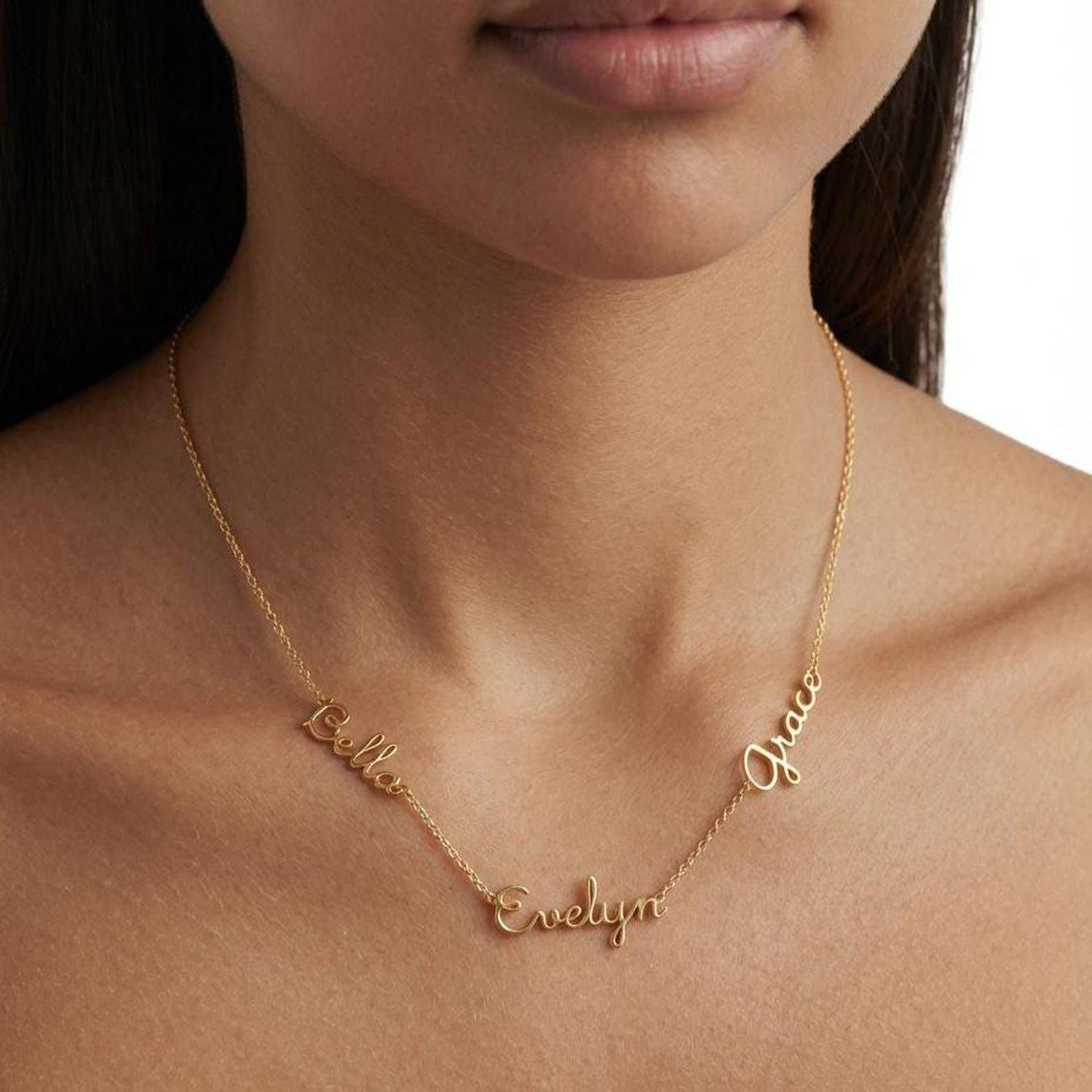 Multiplo collana con nome, delicato gioiello di famiglia bambini nome per mamma Natale per lei