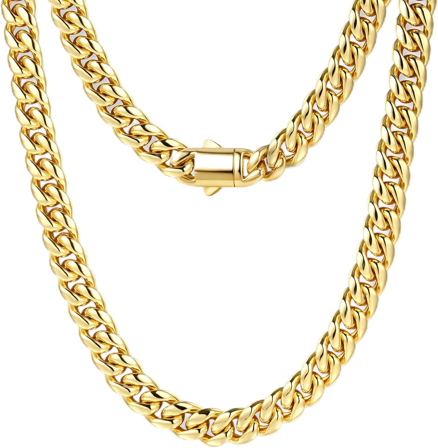 Gold Cuban Link Chain for Men Mens Stainless Steel Miami Curb Chains Necklace 5/8mm Thick Real Gold/Silver/Black Plated Diamond Cut Non-Tarnish Jewelry Trendy Christmas Gifts 18-26 Inch