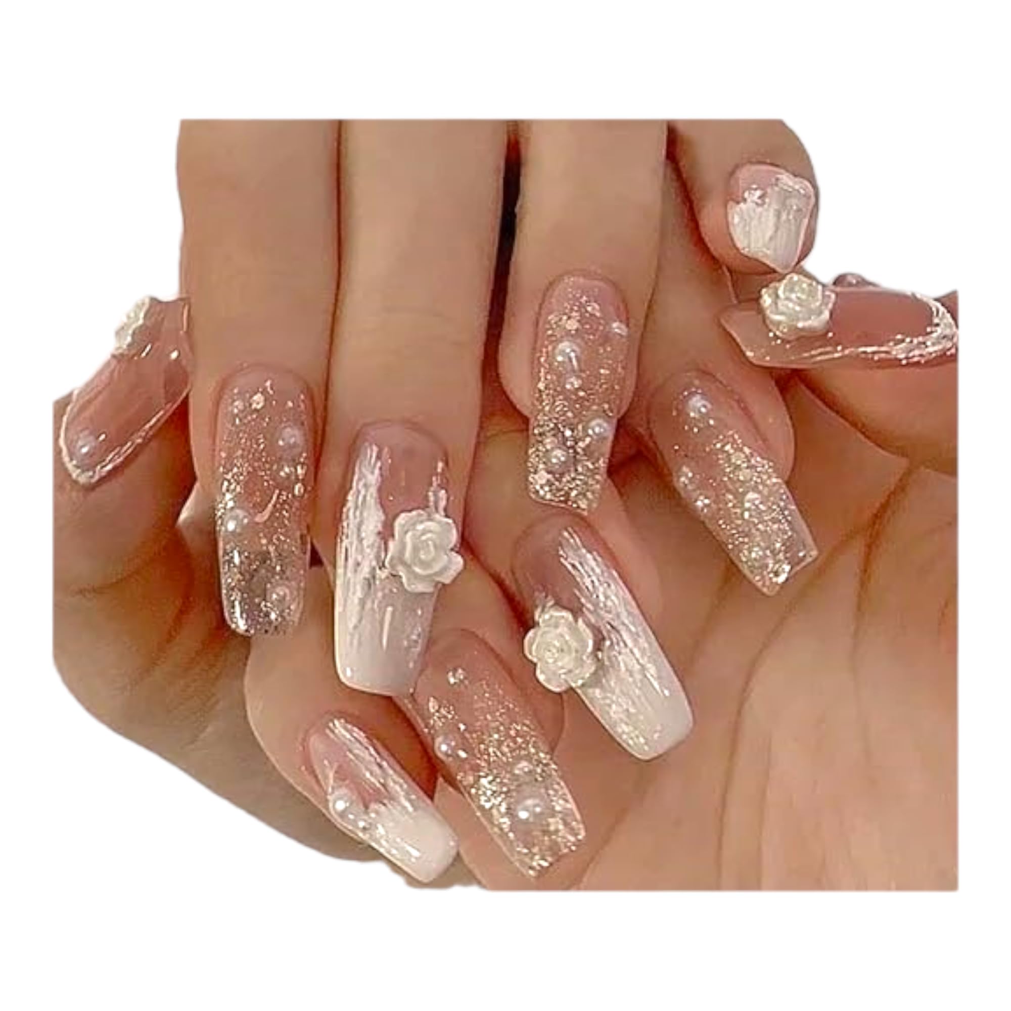 Press on Artificial Nails 24 Pieces, False Nails with Nail File & Glue stickers (Cream)-image-31