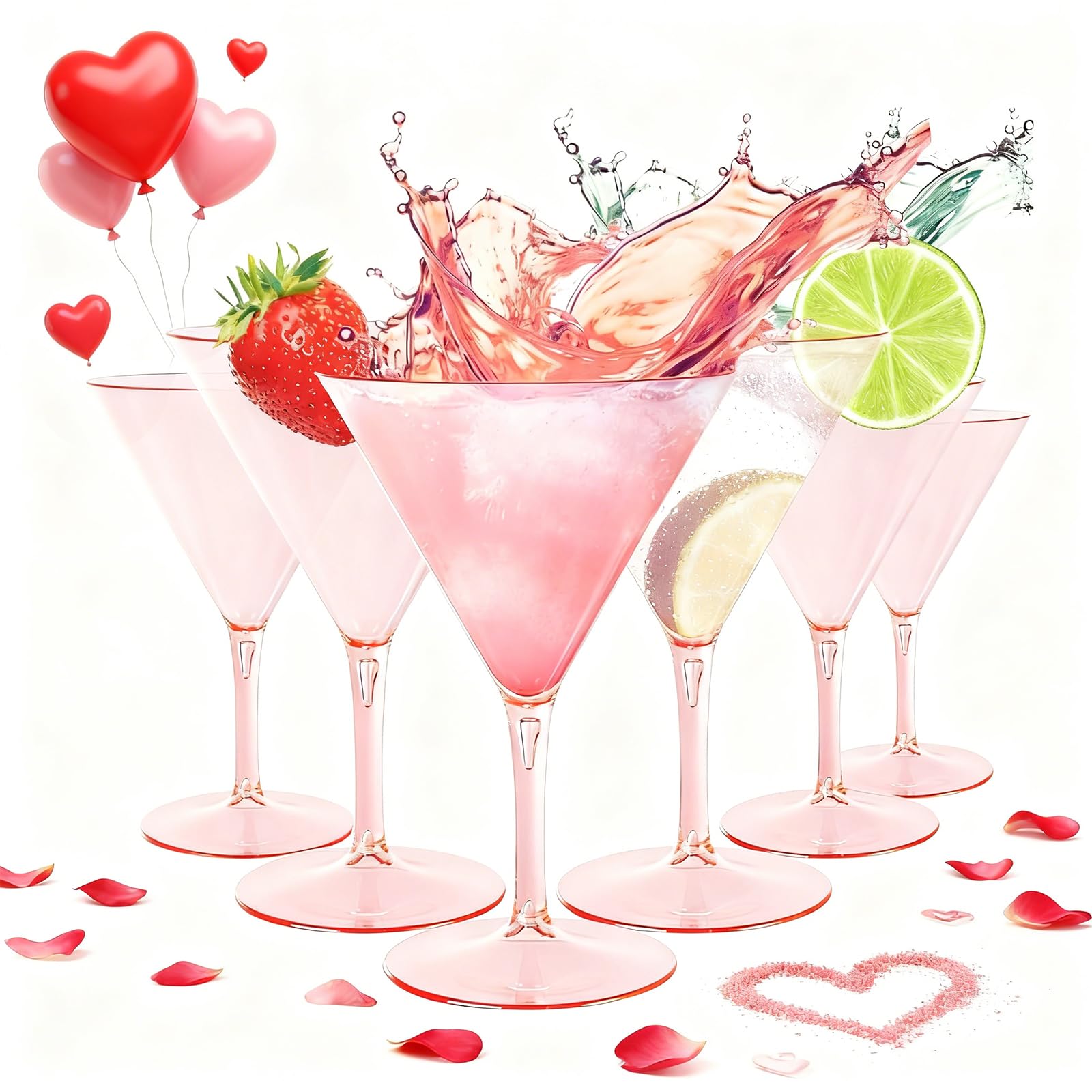 Pink Martini Glasses Set - 6 Reusable Glasses -1