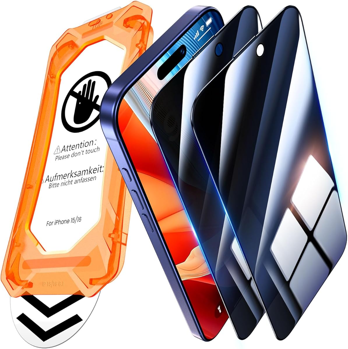 UniqueMe für iPhone 15/16 für Panzerglas Sichtschutz - [Full Screen Displayschutz] Schutzfolie Sichtschutzfür iPhone 15/16 Schutzglas,Auto Installation,2 Stück