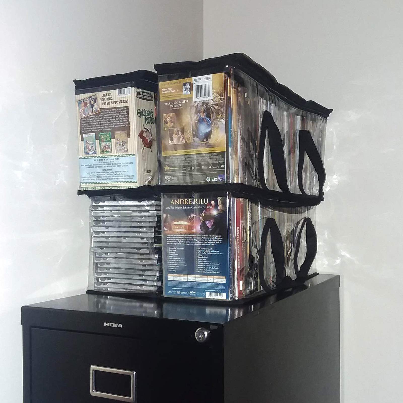 SILD Lot de 4 boîtes de rangement empilables pour DVD, Blu-Ray, films, médias, jeux vidéo PS4, couleur noire