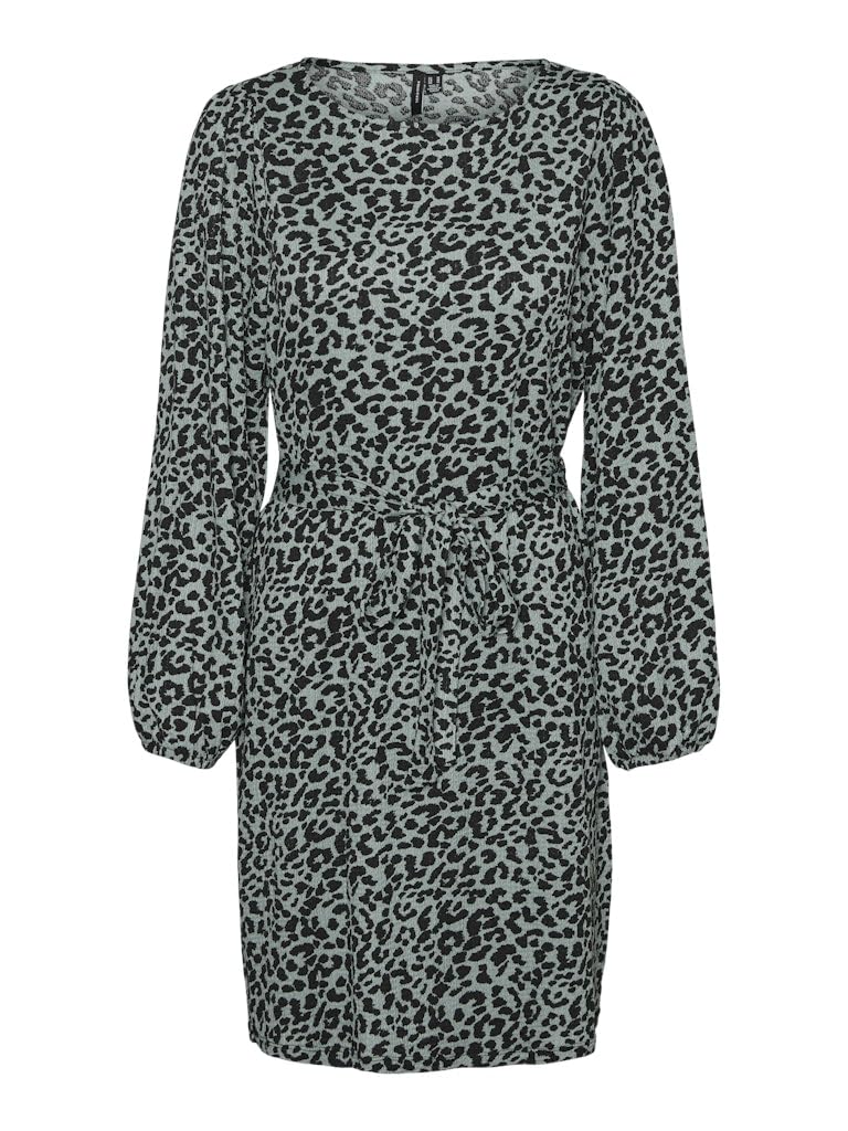 VERO MODA Women's Vmmerve LS Short Dress JRS Boo Dress, Chinois Green/AOP: Leo, XS