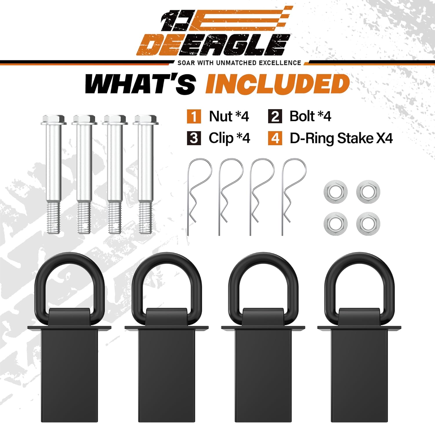 DEEAGLE 20,000 lbs Heavy Duty D Rings for Trailers, Stake Pocket D Ring with Anti-Loss Bolt, 4 Adjustable Holes, 4 Pack