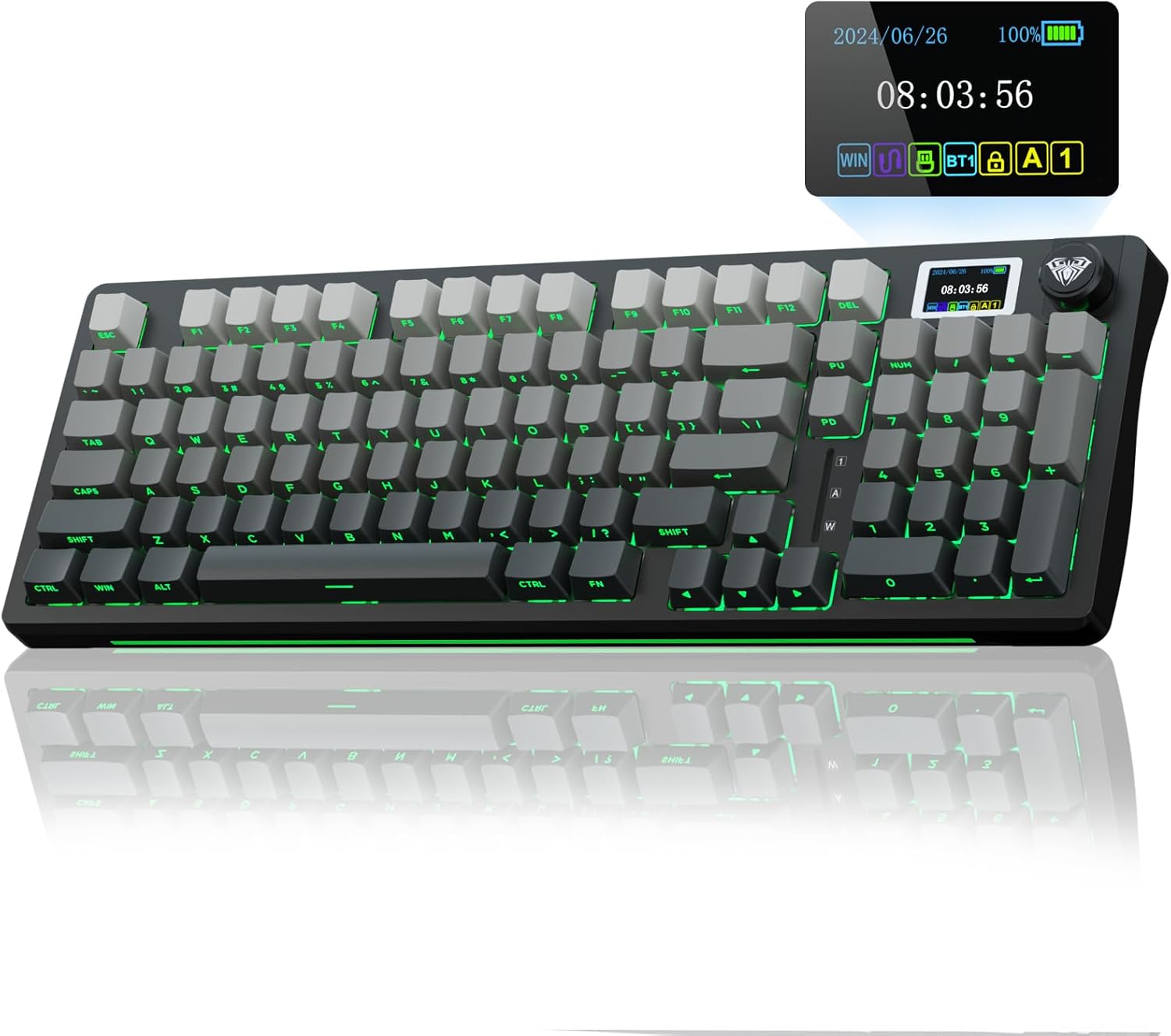 Product image of AULA S98 Pro Wireless Mechanical Keyboard with Screen & Knob,2.4GHz/USB-C/BT5.0 Hot Swappable Creamy Keyboard,Pre-lubed Linear Switches,Side Printed PBT Keycaps,RGB Backlit Gaming Keyboards