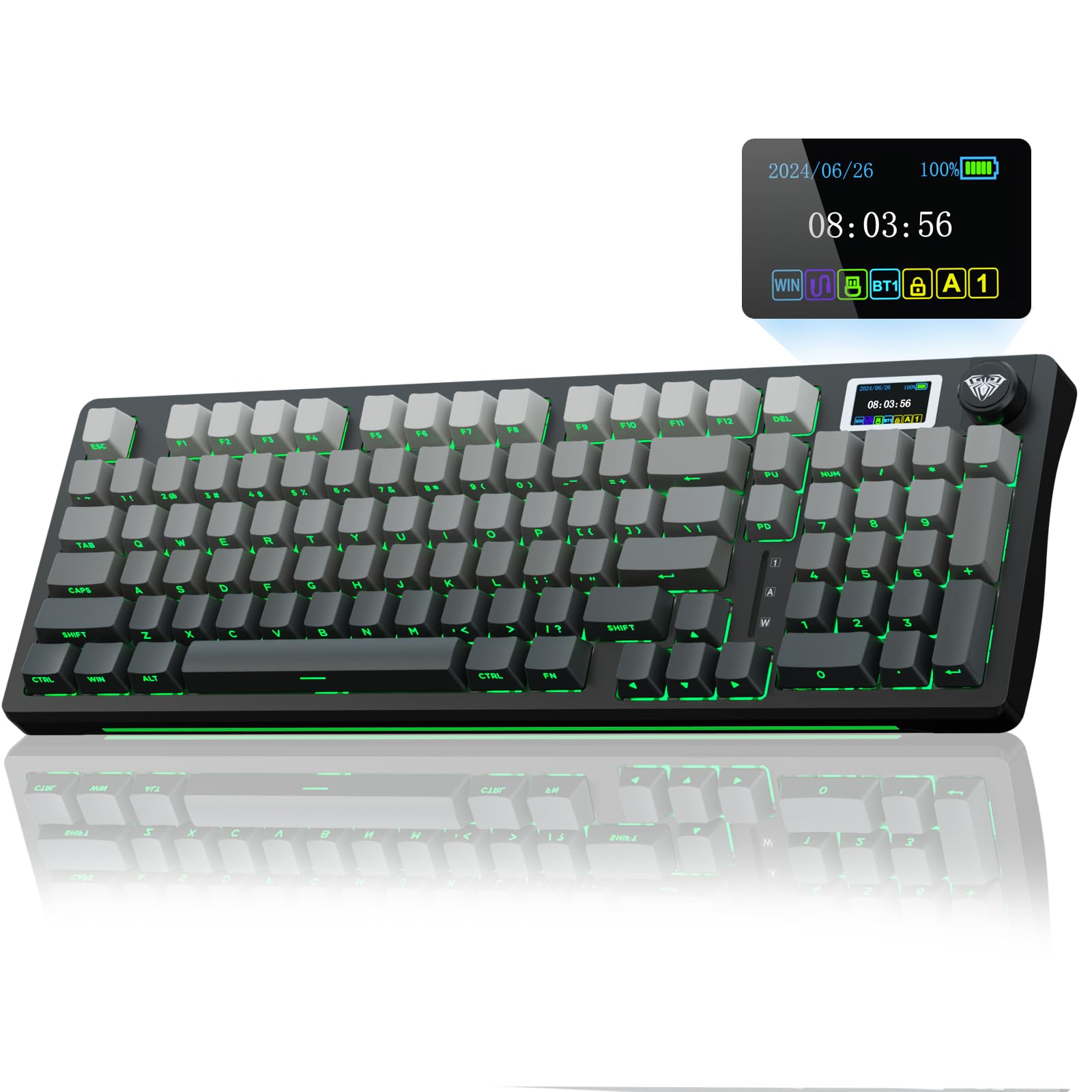 AULA S98 Pro Wireless Mechanical Keyboard with Knob and Sreen, Gasket Hot Swappable Custom Keyboard(Gradient Black)
