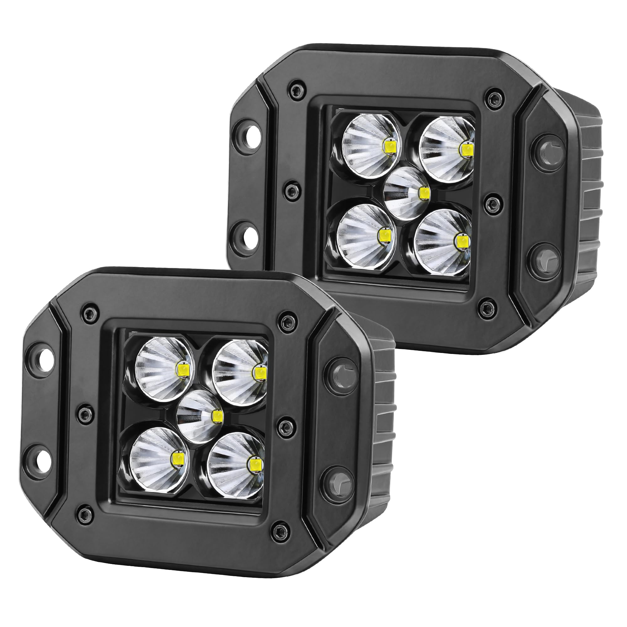 OFFROADTOWN Flush Mount LED Pods, 2PCS 5 Inch 100W LED Driving Lights Spot Flood Combo Beam Reverse Backup Light Waterproof Flush Mounted Light Pods Off Road Lights for Truck Pickup Jeep UTV ATV SUV