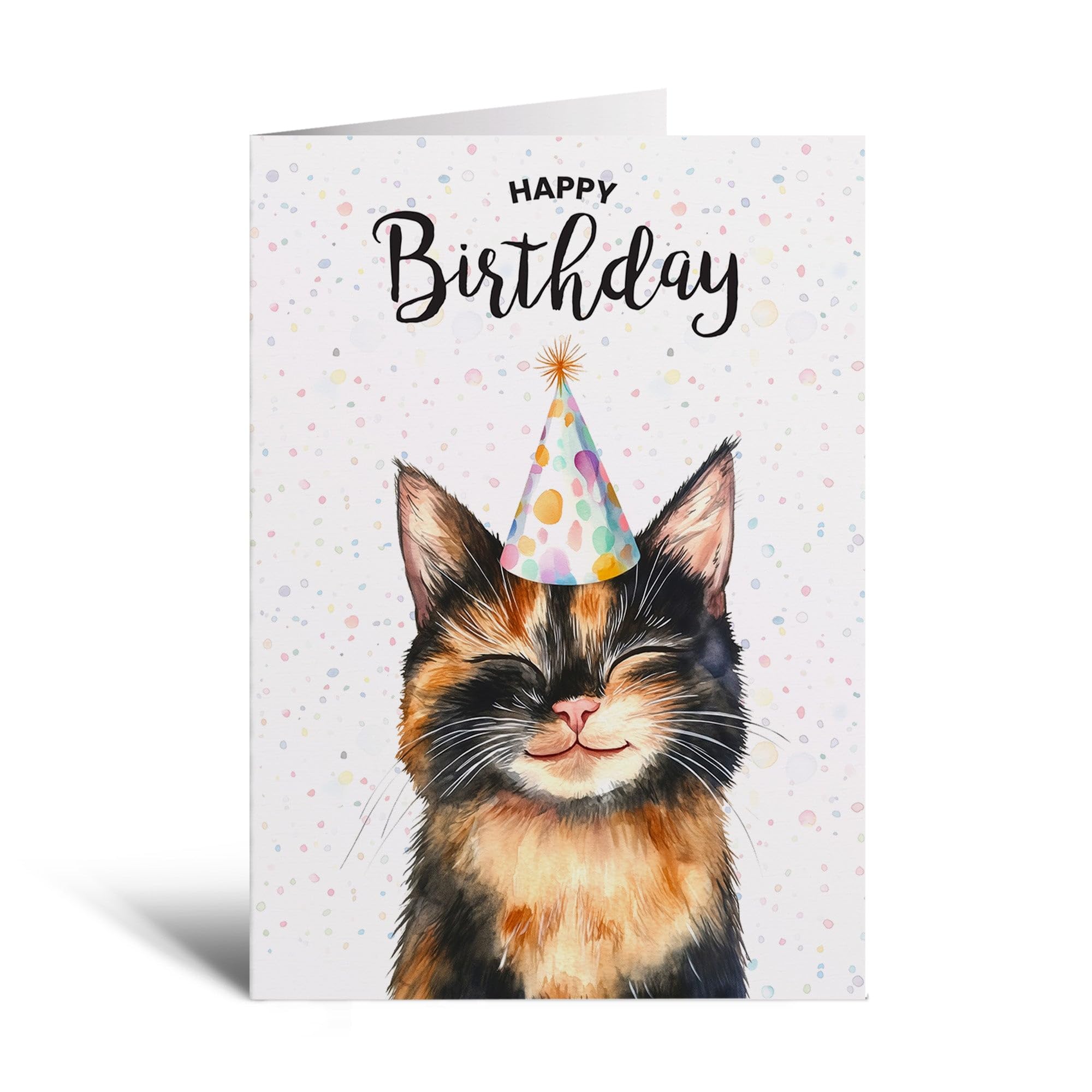 Postcard Prints - Tortoiseshell Cat Illustration Birthday Card for Him or Her - Unique Cat Lover's Gift - 5x7 Inch - 100% Recycled Card with Kraft Envelope - 5 Card Pack