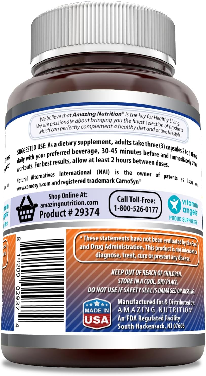Amazing Formulas Beta Alanine Supplement | 2250 Mg Per Serving | 120 Capsules | Non-GMO | Gluten-Free | Made in USA - Image 3