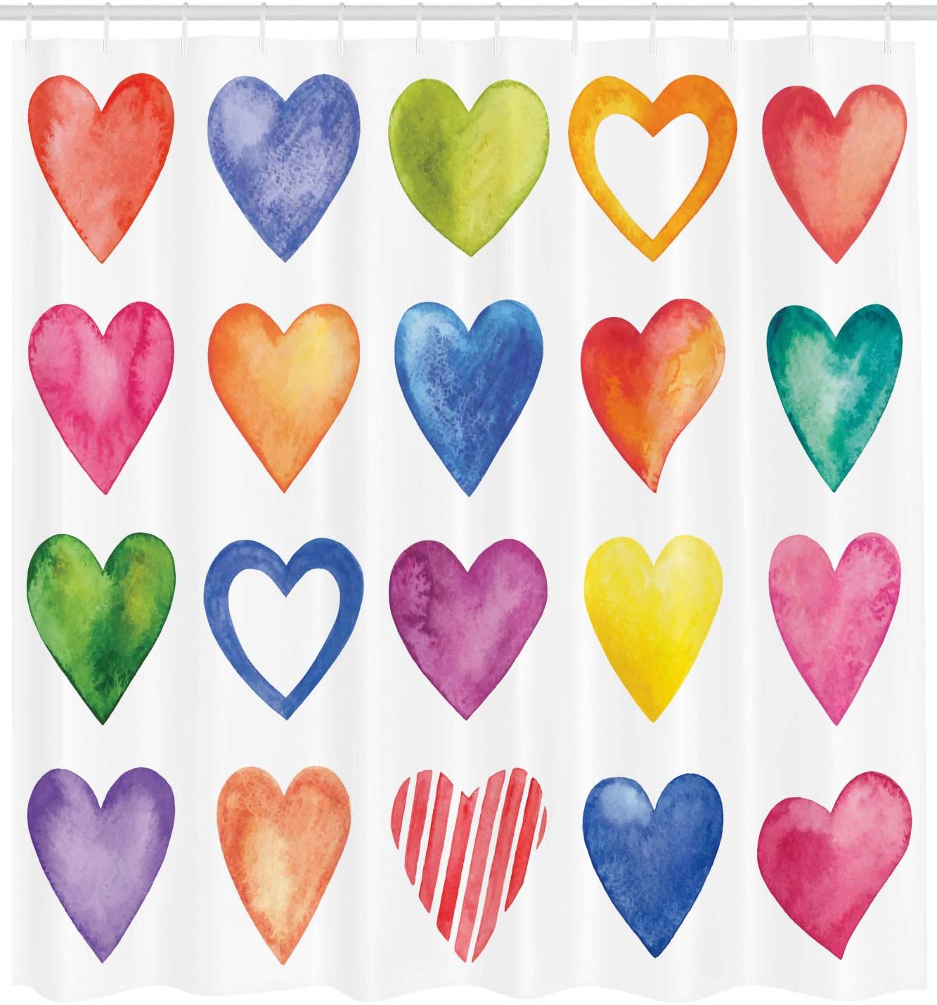 Ambesonne Grunge Shower Curtain, Rainbow Color Heart Shapes Valentine's Day Design Romantic His and Hers Theme, Cloth Fabric Bathroom Decor Set with Hooks, 69" W x 84" L, Red Blue Yellow