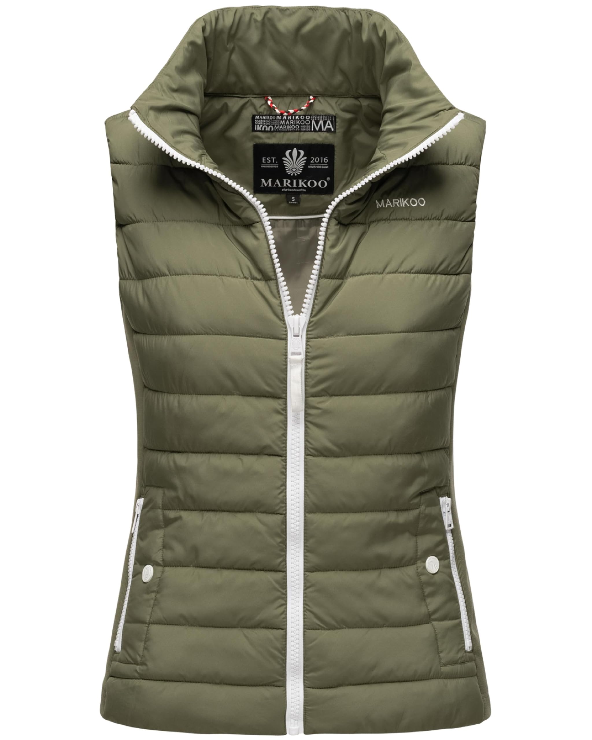 MARIKOO leicht gefütterte Damen Steppweste Übergangsjacke mit elastischen Rippbündchen an der Seite und hohem Kragen Reimii XS-3XL