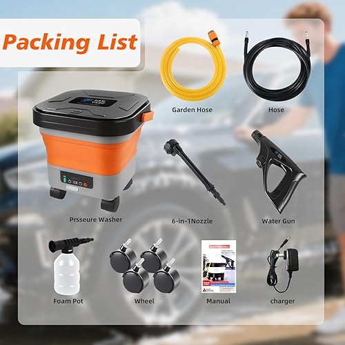Miniatura 8 de Lavadora a presión inalámbrica con tanque de 3.5 galones con boquilla universal 6 en 1, máximo 620 PSI, manguera de 16.4 pies, batería de litio de