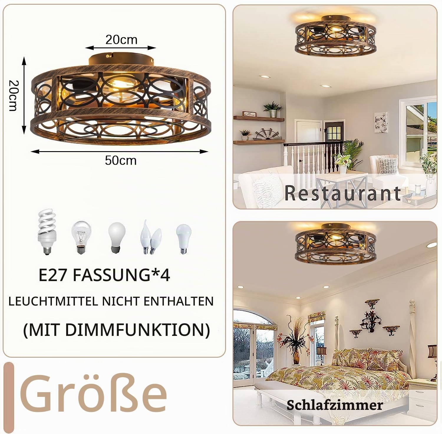 KZT Deckenventilator mit Beleuchtung und Fernbedienung Leise Ventilator Deckenleuchte Vintage Industrial Wohnzimmerlampe E27 Retro Käfig Fan Deckenlampe für Wohnzimmer Schlafzimmer Küche Lüfter Licht
