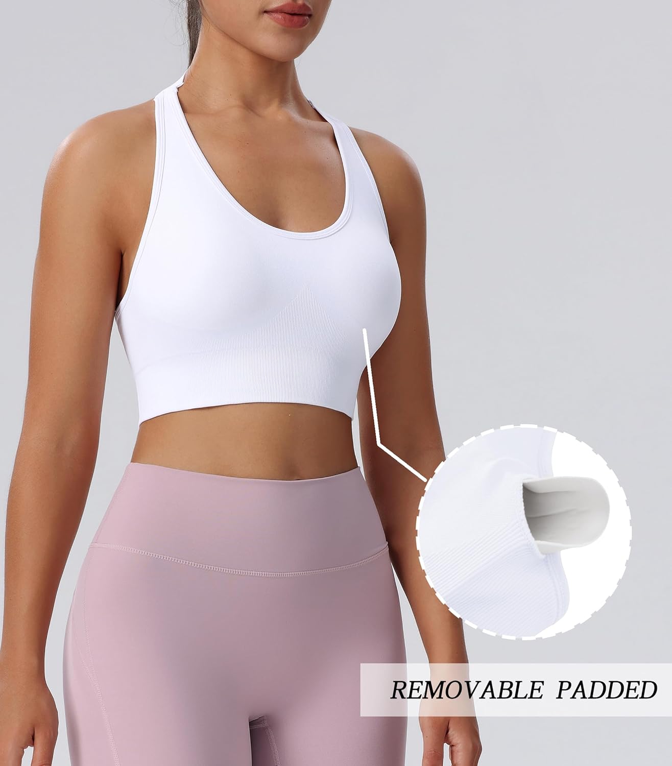 Women's Halter Sports Bras Adjustable Straps Seamless Medium Impact Workout Crop Tank Tops with Removable Padded - Image 5