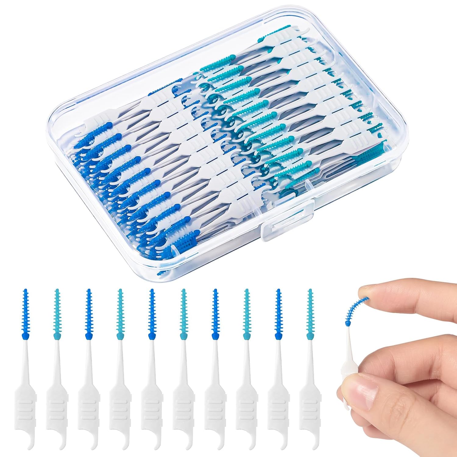 250 Pieces Dental Floss Picks Silicone Interdental Brushes with Case Dental Brushes Dental Picks Blue Tooth Floss Picks