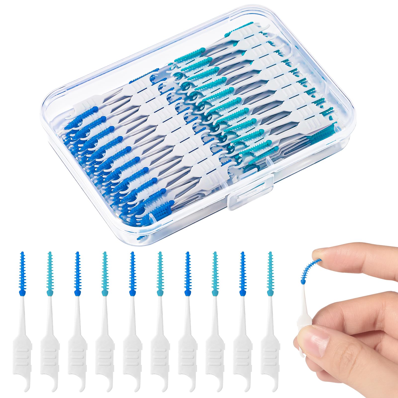 250 Pieces Dental Floss Picks Silicone Interdental Brushes with Case Dental Brushes Dental Picks Blue Tooth Floss Picks