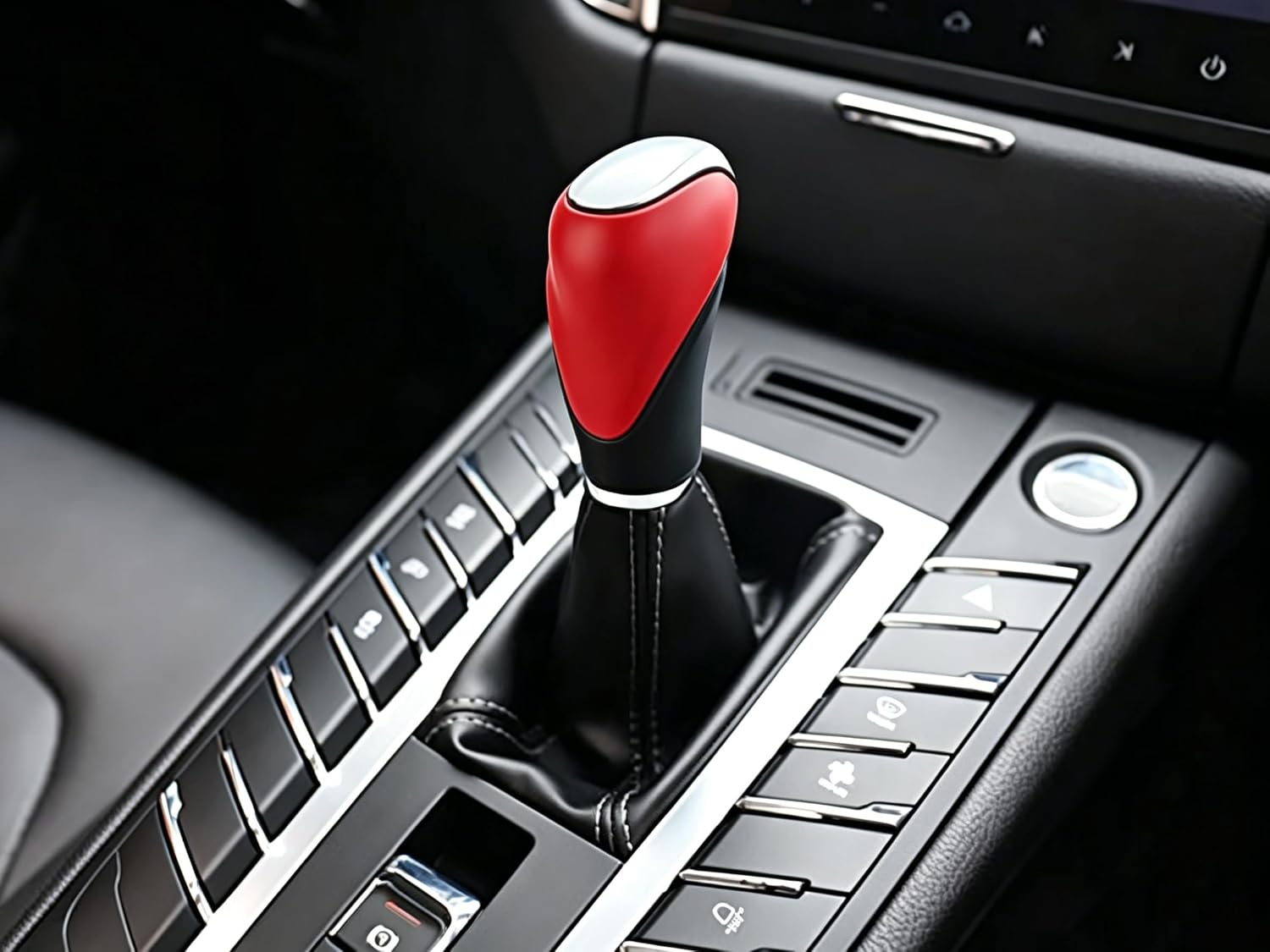 Lunsom Leather Gear Stick Shift Knob, Type-R Gear Shifter Knob Handle Lever Metal Shift Knob Fit Most Transmission Automatic Manual Vehicle, Black & Red