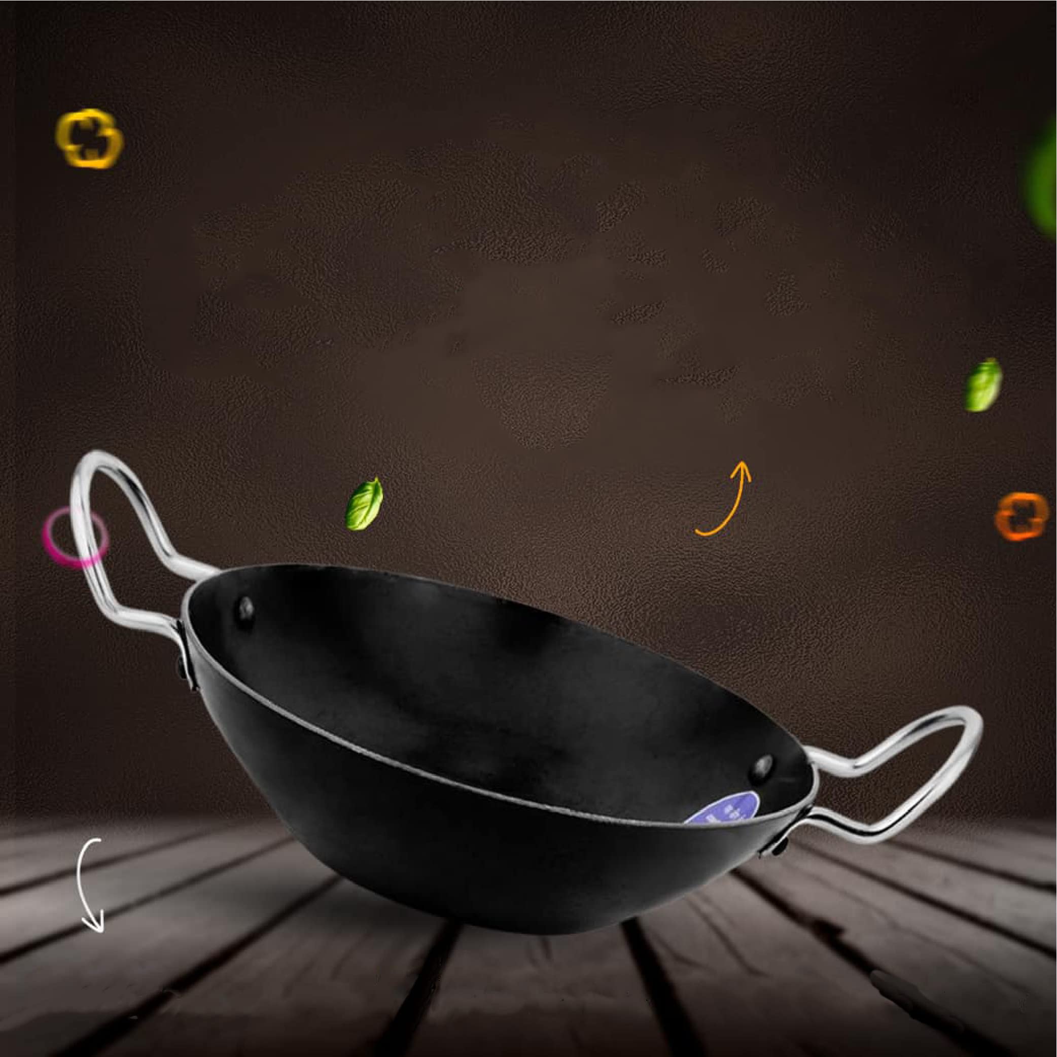 MustHome | Naturaly Non Stick Kadai | kadai | kadhai | 24 cm | Black | CastI Ron kadai | Iron kadai | Iron kadai for Cooking | Multipurpose Loha Kadai | Deep Kadhai Induction (24 cm) | Dhanteras Item