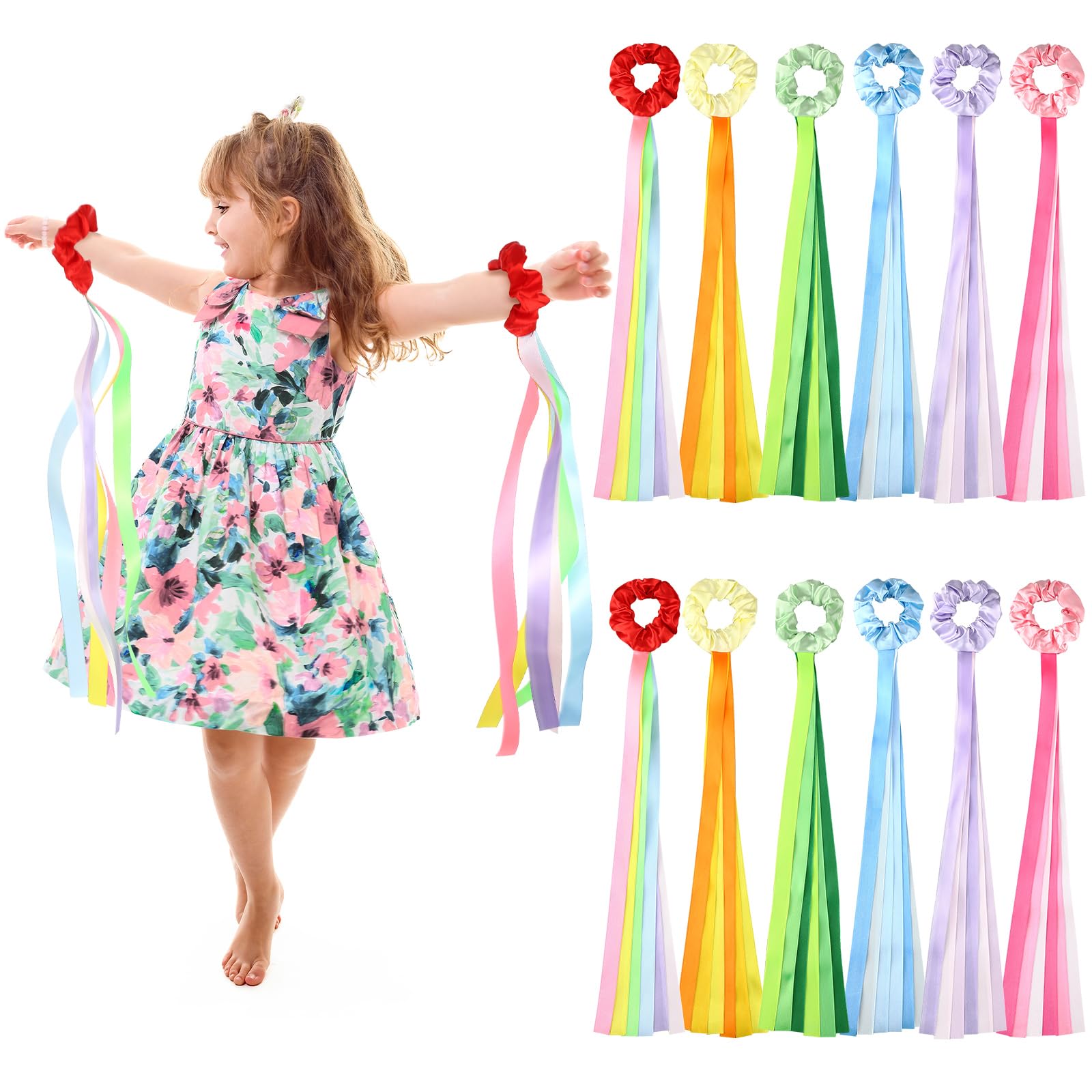 12 Pcs Rainbow Dance Ribbon Rhythm Ribbon for Kid, 0.8 x 19.7'', Macaron