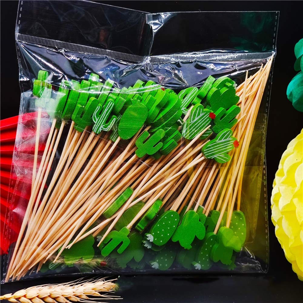 150 stuzzicadenti verdi da cocktail a forma di cactus, fatti a mano, in legno, a forma di foglia, decorazioni per feste estive, spiedini per antipasti
