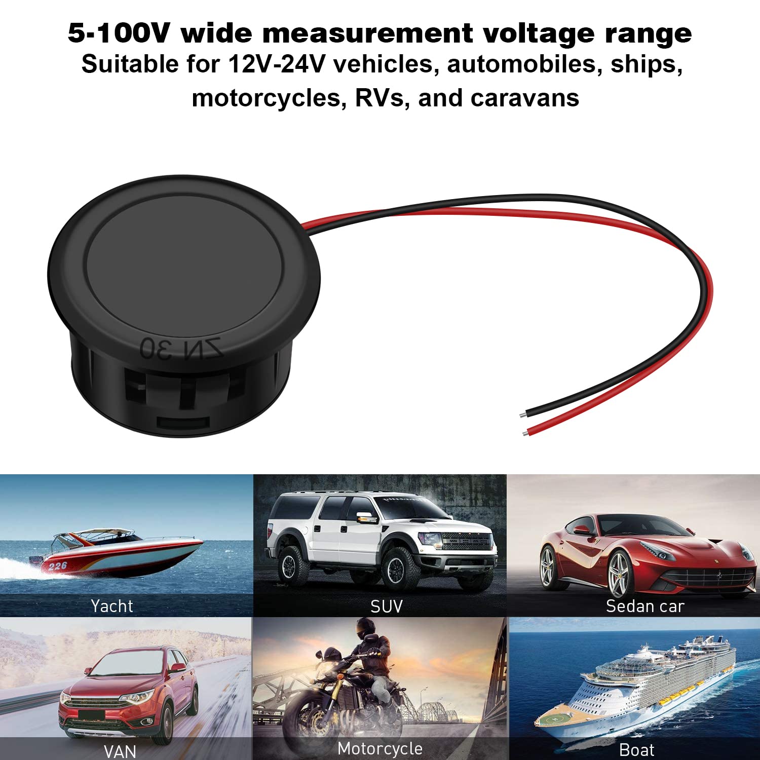 Voltmetro Tester Digitale Auto Moto DC 12-24V LED 3 Cifre ROSSO - Foto 3