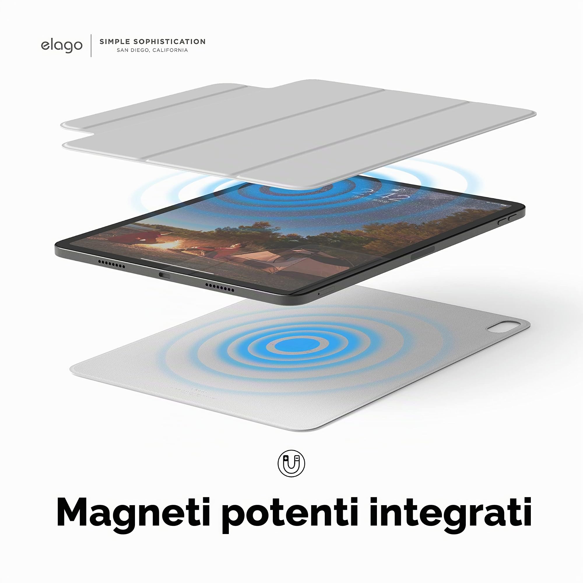 elago Custodia Folio Magnetica per iPad Air 11 (M4/M3/M2), iPad Air (5ª/4ª), iPad Pro 11 (1ª), Compatibile con Apple Pencil, Piastra Posteriore per Superfici Metalliche [10.9 pollici] (Grigio Chiaro)
