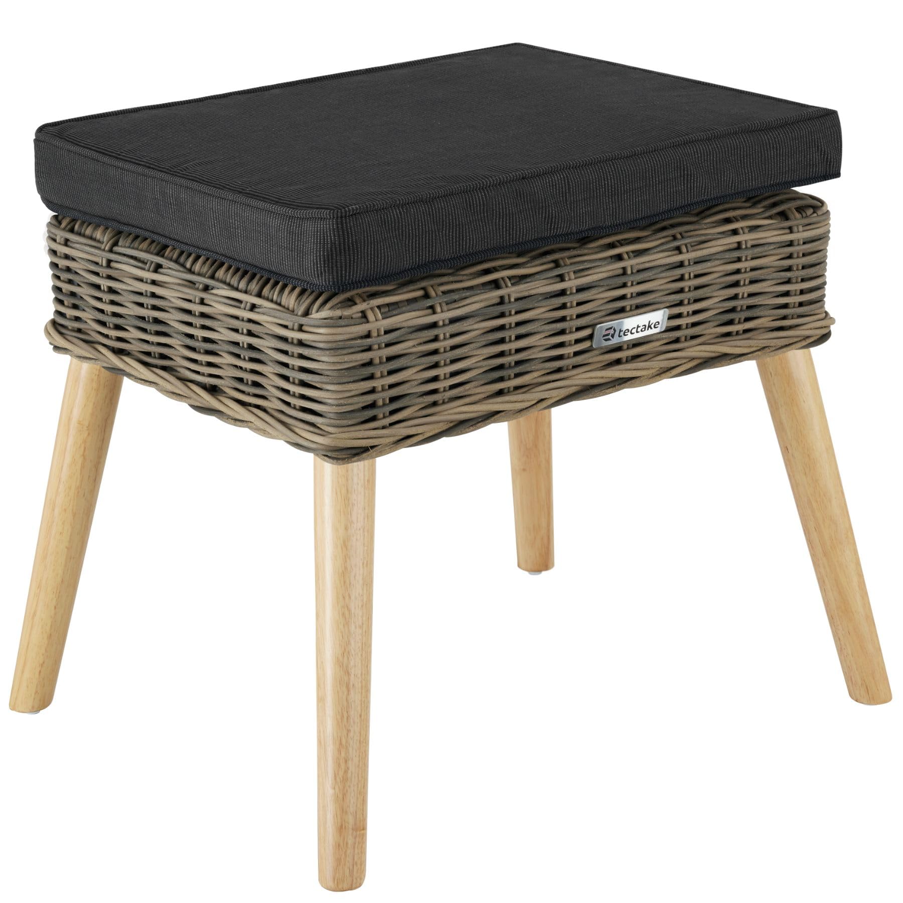 TecTake® Reposapies Salon de Ratán Sintético, Estructura de Aluminio, Funda Lavable, Patas de Madera Ajustables, Reposapies de Oficina, Ideal para tu Conjunto Jardin Exterior - Natural