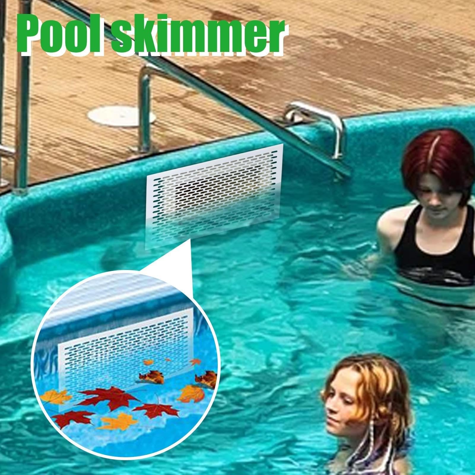 Zestaw sit odpływowych do skimmera basenowego, 15,3"×9,8" nierdzewna siatka ochronna na liście do skimmera basenowego z liną i teleskopowym prętem do basenów, 2 sztuki